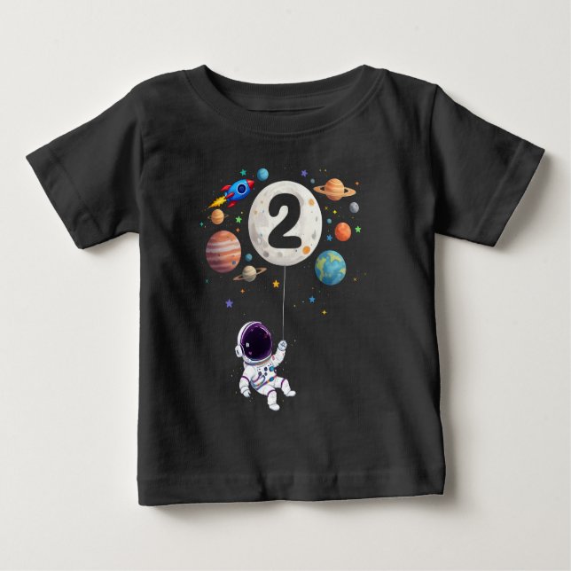 2 Year Old Birthday Planets Astronaut 2nd Birthday Baby T-Shirt (Front)