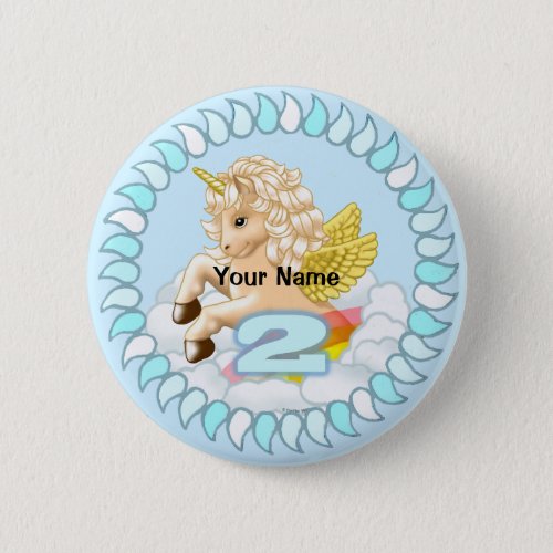 2 year old Birthday Unicorn custom name pin button