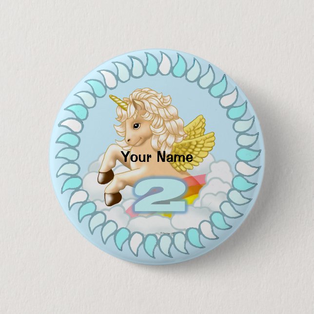 2 year old Birthday Unicorn pin button (Front)