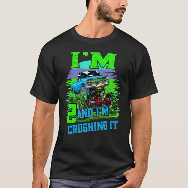 2 Year Old Crushing It Monster Truck 2nd Birthday T-Shirt (Front)