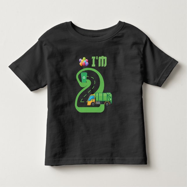 2 Year Old Garbage Truck 2nd Birthday Toddler T-shirt (Front)