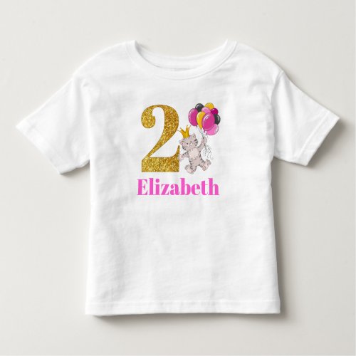 2 Year Old Kitty Cat Pink and Gold Birthday Shirt