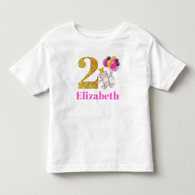 2 Year Old Kitty Cat Pink and Gold Birthday Shirt (Front)