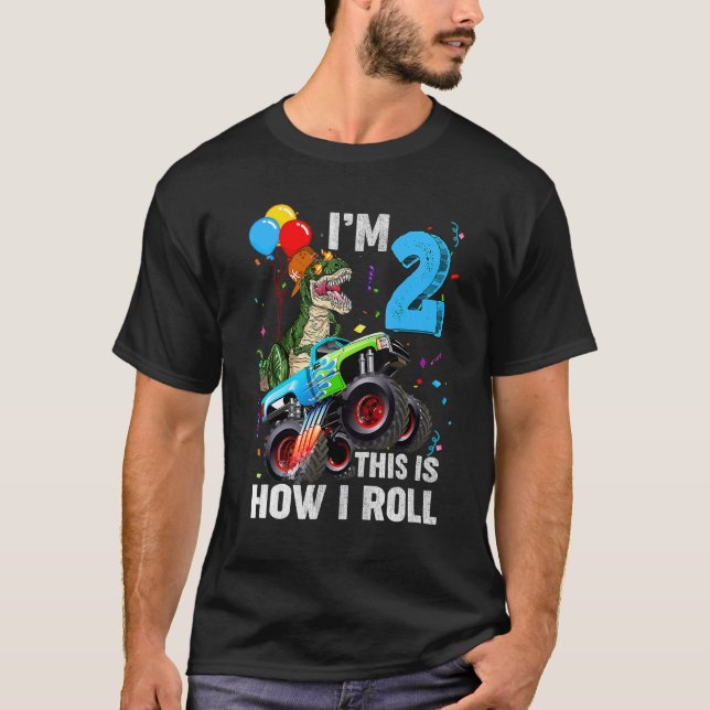 2 Year Old Rex Dinosaur Monster Truck 2nd Birthday T-Shirt (Front)