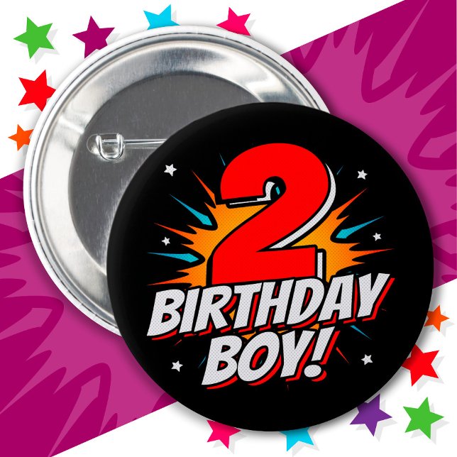 2 Year Old Superhero Birthday Boy 2nd Birthday Button (Creator Uploaded)