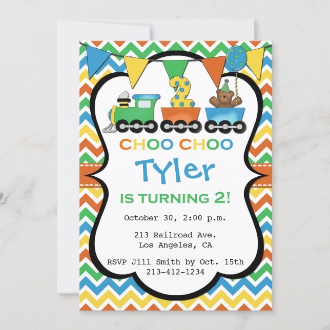 2 Year Old Train Birthday Party Invitation (Front)