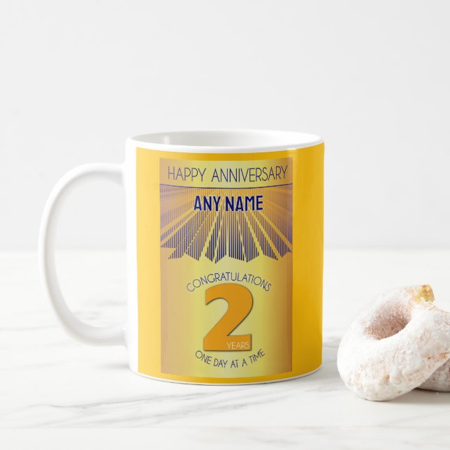 2 Year Sober Anniversary | Golden Ray 12 Step Coffee Mug (With Donut)