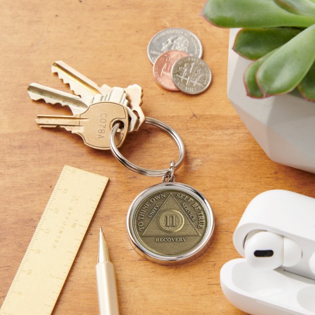 2 Year Sober Anniversary Medallion Gift Keychain (Desk)