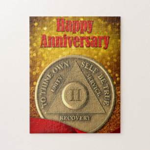 2 Year Sober Coin Glitter Happy Anniversary Jigsaw Puzzle