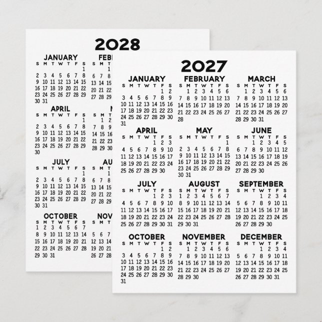 2 Year View Calendar - Basic Minimal Postcard (Front/Back)