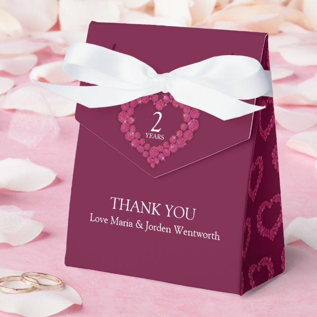 2 years garnet wedding anniversary heart thank you favor boxes (Wedding)
