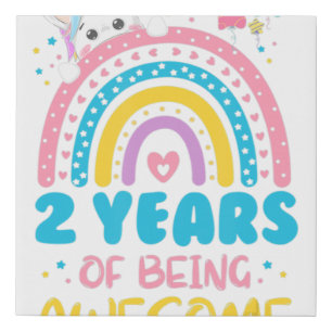2 Years of Being Awesome Rainbow 2nd Birthday Unic Faux Canvas Print