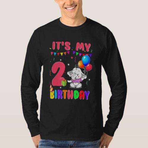2 Years Old 2nd Birthday Elephants Boys Awesome Si T_Shirt