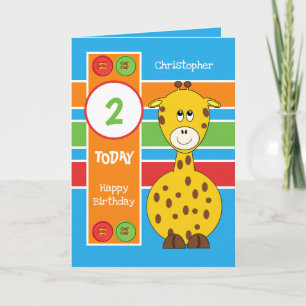 2 years old any age giraffe kids birthday blue card