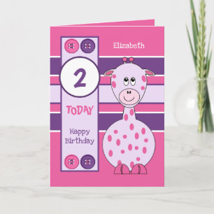 2 years old any age giraffe kids birthday pink card