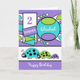 2 years old any age ladybirds purple green card