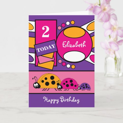2 years old any age ladybirds purple pink card