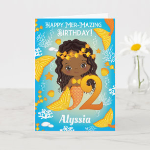 2 Years Old Black Mermaid    Happy Birthday Card