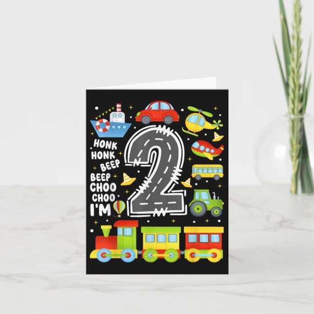 2 Years Old Boys Girls Kids 2nd Birthday Transport Card (Front)