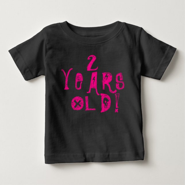 2 years old cute baby shirt neon skull rock pink (Front)