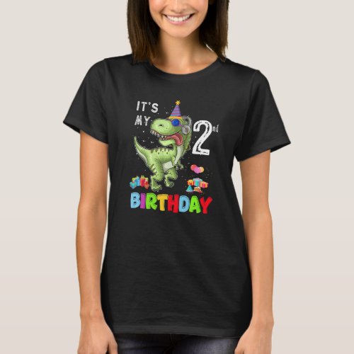 2 Years Old  Its My 2nd Birthday Dinosaur Rex T_Shirt