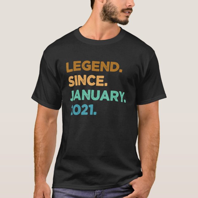 2 Years Old Legend Since January 2021 2nd Birthday T-Shirt (Front)