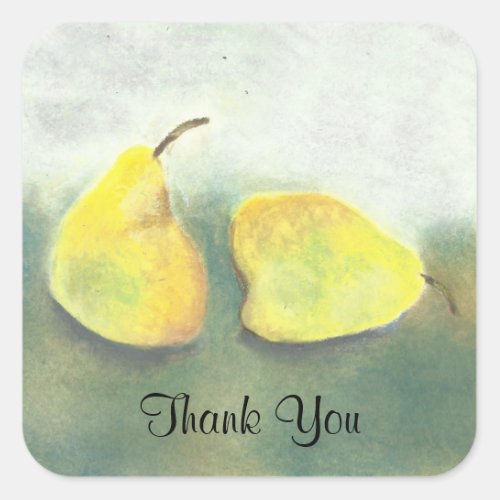 2 Yellow Green Pears Still Life Art Thank You Square Sticker