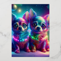 2 Young Chihuahua Pups In Colorful Christmas Scene