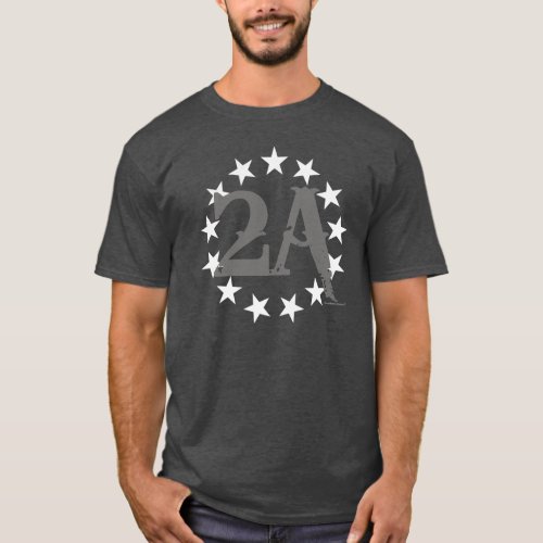 2A 2nd Amendment 13 Stars American Flag Gray T_Shirt
