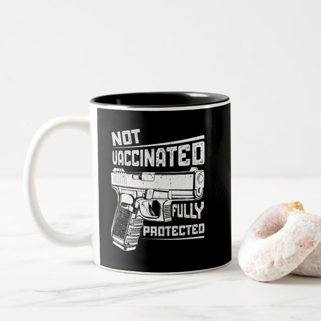 2A Not Vaccinated But Fully Protected Pro Gun Two-Tone Coffee Mug (With Donut)