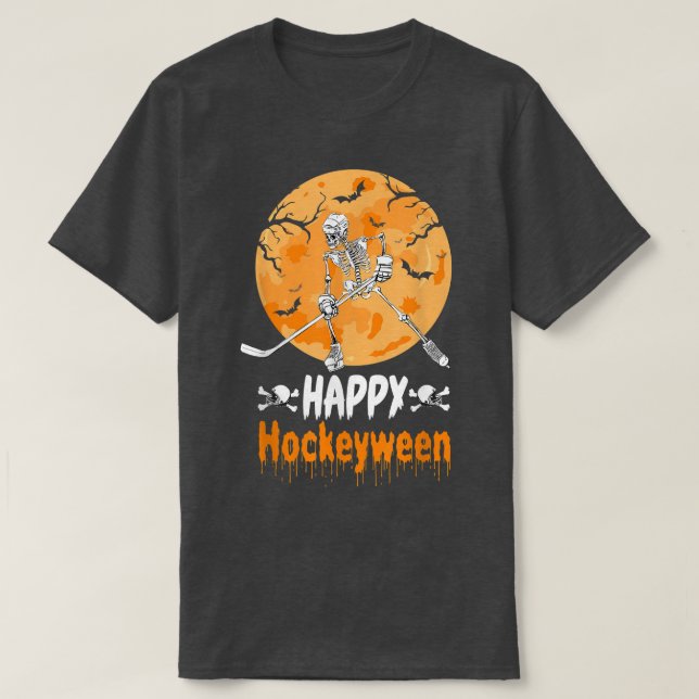 2AOL Happy Hockeyween Skeleton Hockey Player Hallo T-Shirt (Design Front)