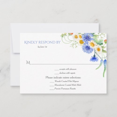 2Blue Yellow Watercolor Wildflowers Wedding RSVPs RSVP Card