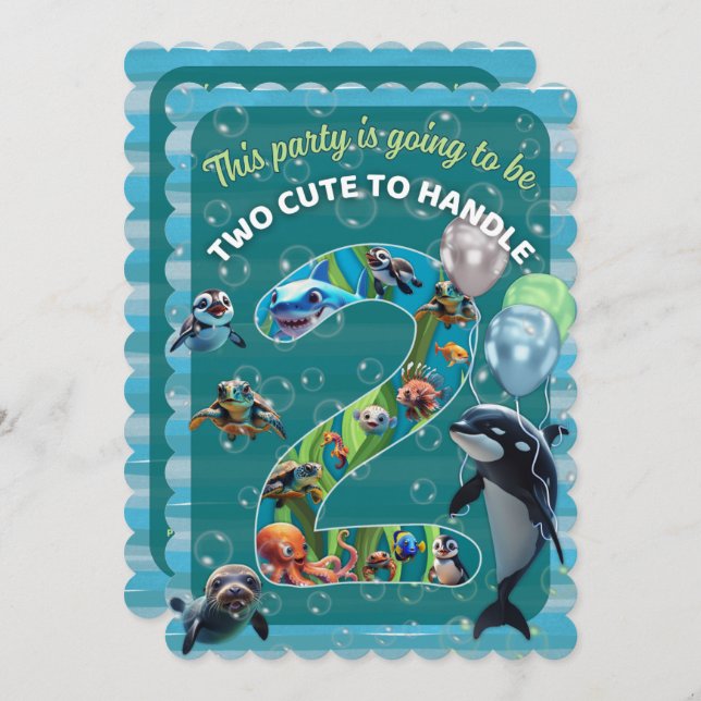 2Cute2Handle Flat Scalloped Birthday Invitation (Front/Back)