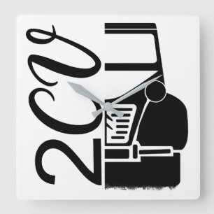 2CV Deux Chevaux Black Chic Script Font Typografie Square Wall Clock
