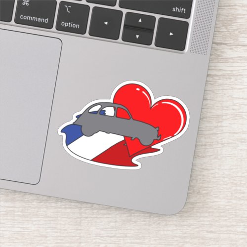 2CV Deux Chevaux French Flag And Red Heart Sticker