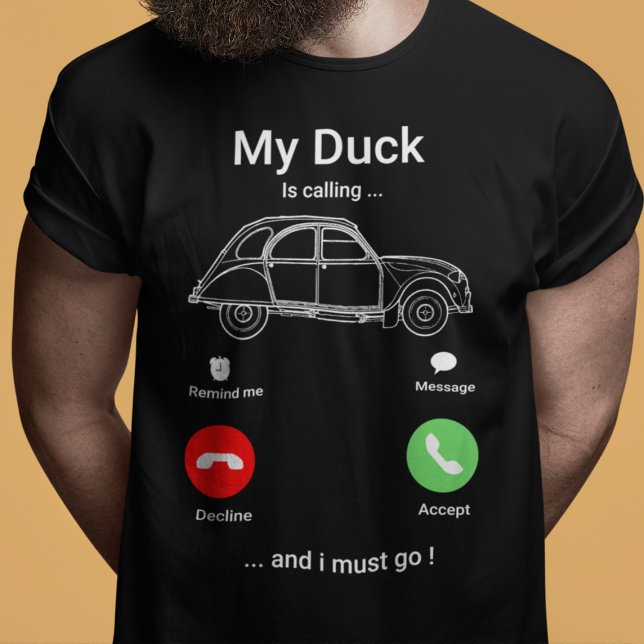 2CV Deux Chevaux Funny Smartphone T-Shirt (2CV T-Shirt in Black with a Red Green and White Smartphone Illustration)