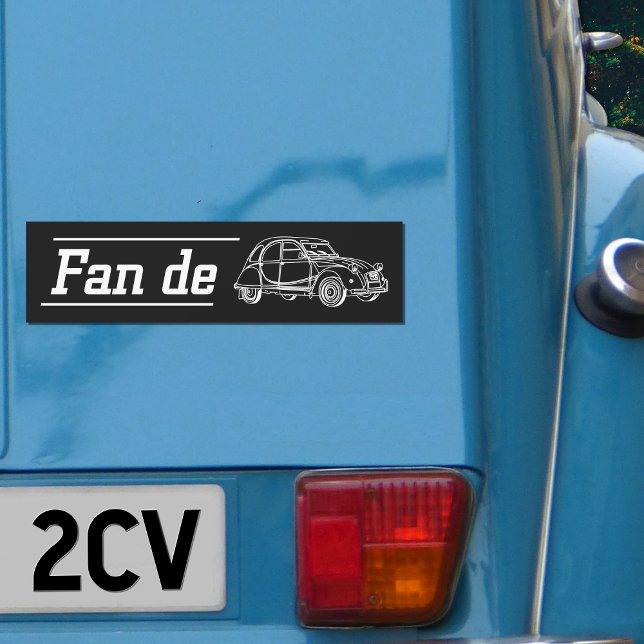  2CV Deux Chevaux Oldtimer Fan Car Magnet (2CV Car Magnet in Black with a White Deux Chevaux and Slogan)