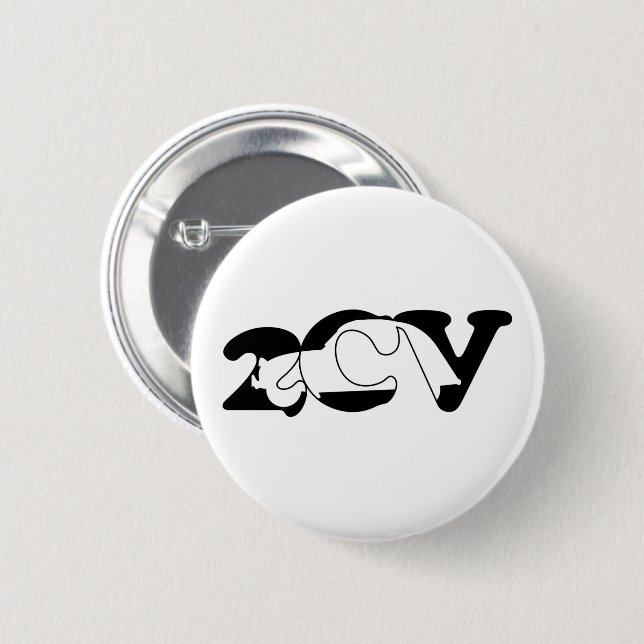 2CV Deux Chevaux Oldtimer Silhouette Typography Button (Front & Back)