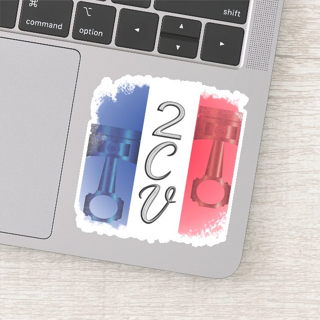 2CV Deux Chevaux Red White Blue French Flag Piston Sticker (Detail)