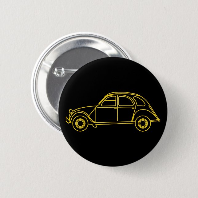 2CV Deux Chevaux Yellow Blueprint Button (Front & Back)