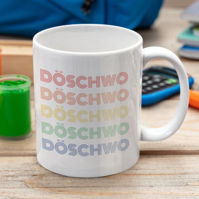2CV Döschwo Deux Chevaux Typography Coffee Mug (2CV White in White with a Red Blue Yellow Typography)