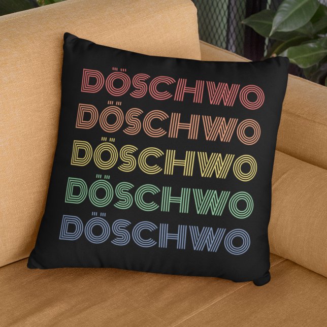 2CV Döschwo Deux Chevaux Typography Throw Pillow (2CV Pillow in Black with a Red Blue Yellow Typography)