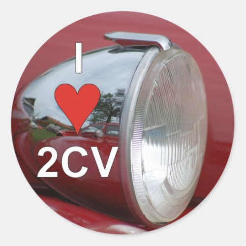 2CV Ente Headlamp I love Classic Round Sticker