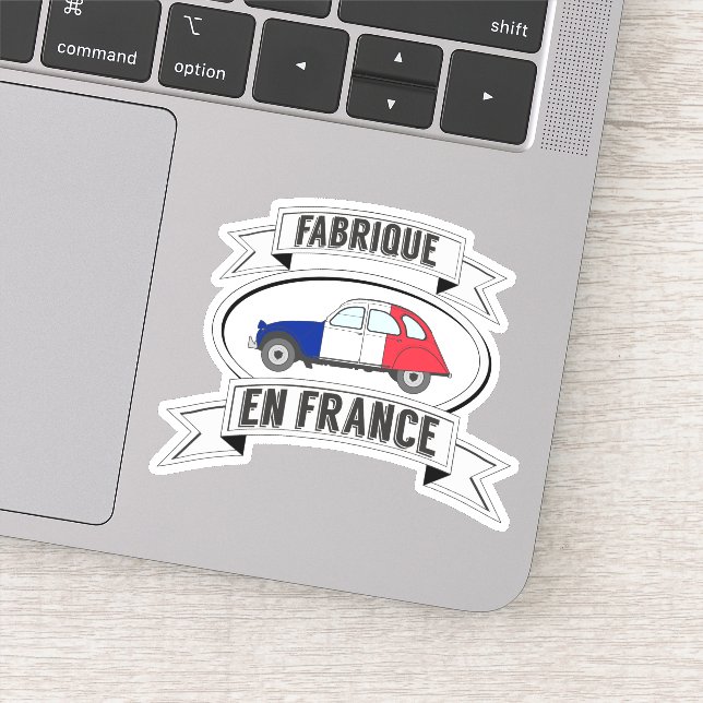 2CV French Flag Badge Manufactured in France Sticker (Detail)