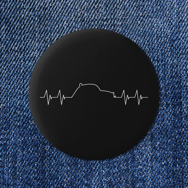 2CV Oldtimer Car Heartbeat Pulse Frequency Button (2CV Button in Black with a White Pulse Illustration)