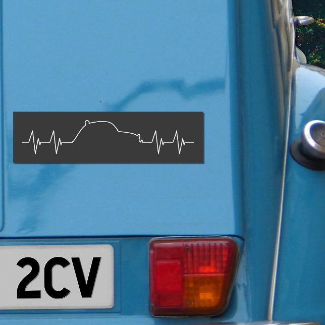 2CV Oldtimer Car Heartbeat Pulse Frequency Car Magnet (2CV Car Magnet in Black with a White Pulse Illustration)