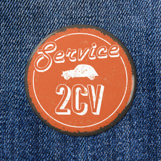 2CV Service Vintage Orange Carshop Typography Button