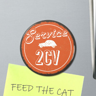 2CV Service Vintage Orange Carshop Typography Magnet