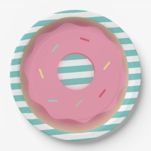 2D Donut and Stripes Birthday Party Paper Plates