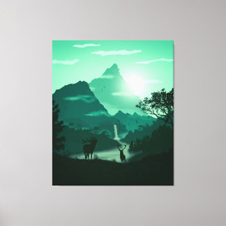 2D green mountain landscape Canvas Print